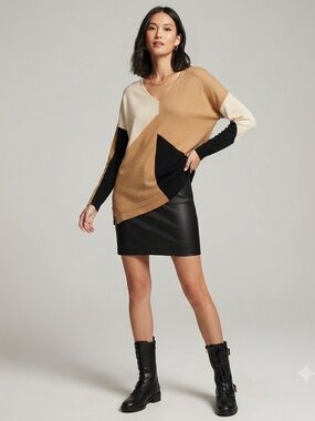 INC International Concepts Tan, Black & Cream Knit Top size XL